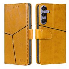 Custodia per telefono in pelle con cuciture geometriche per Samsung Galaxy S24+ 5G (gialla)