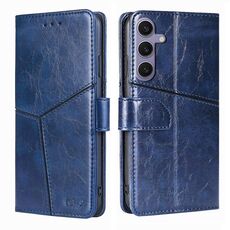 Custodia per telefono in pelle con cuciture geometriche per Samsung Galaxy S24+ 5G (blu)