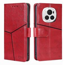 Custodia per telefono in pelle con cuciture geometriche per Honor Magic6 Pro (rossa)