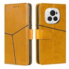 Custodia per telefono in pelle con cuciture geometriche per Honor Magic6 Pro (gialla)