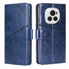 Custodia per telefono in pelle con cuciture geometriche per Honor Magic6 Pro (blu)
