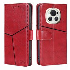 Custodia per telefono in pelle con cuciture geometriche per Honor Magic6 (rossa)