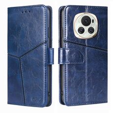 Custodia per telefono in pelle con cuciture geometriche per Honor Magic6 (blu)