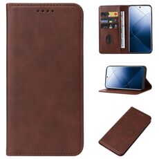 Per la custodia del telefono in pelle con chiusura magnetica Xiaomi 14 Pro (marrone)
