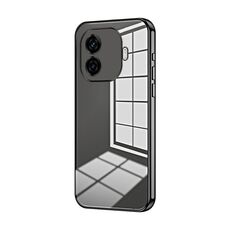 Per vivo iQOO Z9 Turbo Custodia per telefono con foro sottile con placcatura trasparente (nera)