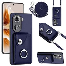 Per OPPO Reno11 Custodia per telefono con supporto per anello per borsa per organo globale con cordino lungo (blu)