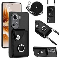 Per OPPO Reno11 Custodia per telefono con supporto per anello per borsa per organo globale con cordino lungo (nero)