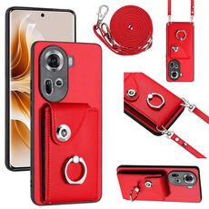 Per OPPO Reno11 Custodia per telefono con supporto per anello per borsa per organo globale con cordino lungo (rosso)