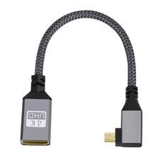 Cavo di collegamento da micro HDMI maschio a gomito a HDMI femmina 4K UHD 18 Gbps, lunghezza: 20 cm (grigio)