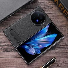 Custodia per telefono in PU con texture Litchi per vivo X Fold3 Pro con supporto (nero)