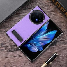 Custodia per telefono in PU con texture Litchi per vivo X Fold3 Pro con supporto (viola)