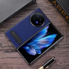 Custodia per telefono in PU con texture Litchi per vivo X Fold3 con supporto (blu)
