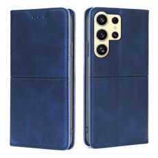 Custodia per telefono in pelle magnetica con texture mucca per Samsung Galaxy S24 Ultra 5G (blu)