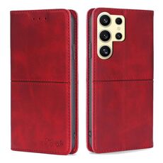Custodia per telefono in pelle magnetica con texture mucca per Samsung Galaxy S24 Ultra 5G (rossa)