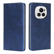 Custodia per telefono in pelle magnetica con texture mucca per Honor Magic6 Pro (blu)