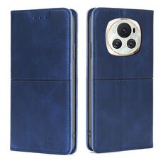 Custodia per telefono in pelle magnetica con texture mucca per Honor Magic6 (blu)