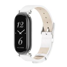 Per Xiaomi Mi Band 8 Mijobs GT4 cinturino in pelle di vacchetta primo strato (bianco argento)