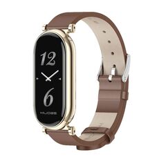 Per Xiaomi Mi Band 8 Mijobs GT4 cinturino in pelle di vacchetta primo strato (marrone chiaro oro)