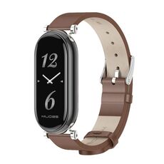 Per Xiaomi Mi Band 8 Mijobs GT4 cinturino in pelle di vacchetta primo strato (marrone argento)