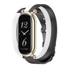 Per cinturino in pelle Xiaomi Mi Band 8 Mijobs GT4 Dual-Loop (nero + bianco + oro chiaro)