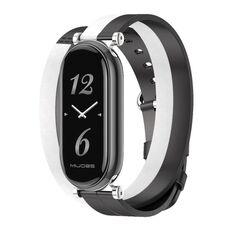 Per cinturino in pelle Xiaomi Mi Band 8 Mijobs GT4 Dual-Loop (nero + bianco + argento)