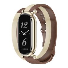 Per cinturino in pelle Xiaomi Mi Band 8 Mijobs GT4 Dual-Loop (marrone + giallo chiaro + oro chiaro)