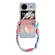 Per vivo X Flip Custodia per PC in pelle di colore illusorio con cinturino colorato (rosa)