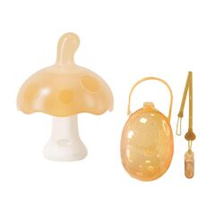 Massaggiagengive in silicone per bambini, tipo piccolo fungo, bastoncino per dentizione anti-mangiamento, colore: con scatola + catena beige