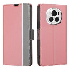 Custodia per telefono in pelle con pulsanti laterali con trama in twill per Honor Magic6 Pro (rosa)