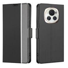 Custodia per telefono in pelle con bottoni laterali con texture twill per Honor Magic6 (nera)