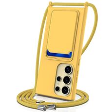 Per Samsung Galaxy S24 Ultra 5G Borsa per carte integrata Custodia per telefono in silicone liquido tinta unita con cordino (giallo)