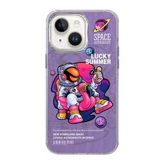 Per iPhone 15 Custodia per telefono antiurto con design a radiazioni e copertura totale (Astronauta viola)