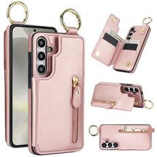 Custodia per telefono per Samsung Galaxy S24 5G Litchi Texture Zipper doppia fibbia (oro rosa)