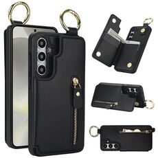 Custodia per telefono per Samsung Galaxy S24 5G Litchi Texture con cerniera doppia fibbia (nero)