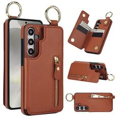 Custodia per telefono per Samsung Galaxy S24+ 5G Litchi Texture Zipper doppia fibbia (marrone)