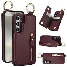 Custodia per telefono per Samsung Galaxy S24+ 5G Litchi Texture Zipper doppia fibbia (rosso bordeaux)