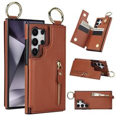 Custodia per telefono per Samsung Galaxy S24 Ultra 5G Litchi Texture Zipper doppia fibbia (marrone)