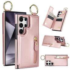 Custodia per telefono per Samsung Galaxy S24 Ultra 5G Litchi Texture Zipper doppia fibbia (oro rosa)