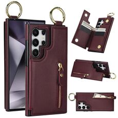 Custodia per telefono per Samsung Galaxy S24 Ultra 5G Litchi Texture Zipper doppia fibbia (rosso bordeaux)