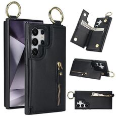 Custodia per telefono per Samsung Galaxy S24 Ultra 5G Litchi Texture con cerniera doppia fibbia (nero)