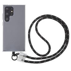 Cordino lungo a tracolla per telefono con cinturino anti-smarrimento con fibbia trasparente (bianco nero)