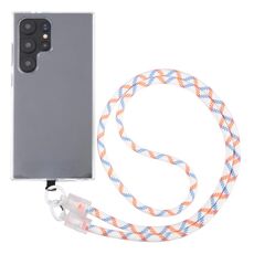Cordino lungo a tracolla per telefono con cinturino anti-smarrimento con fibbia trasparente (arancione blu bianco)