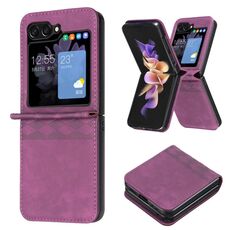 Custodia per telefono in pelle goffrata scozzese per Samsung Galaxy Z Flip6 (viola scuro)