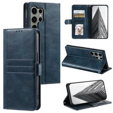 Custodia per telefono in pelle a portafoglio con 6 carte semplice per Samsung Galaxy S24 Ultra 5G (blu navy)
