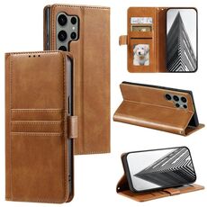 Per Samsung Galaxy S24 Ultra 5G Custodia a portafoglio in pelle semplice con 6 carte (marrone)
