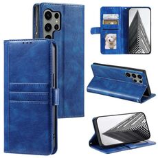 Per Samsung Galaxy S24 Ultra 5G Custodia a portafoglio in pelle semplice con 6 carte (blu)