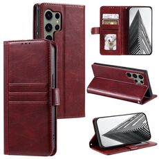 Per Samsung Galaxy S24 Ultra 5G Custodia a portafoglio in pelle semplice con 6 carte (vino rosso)
