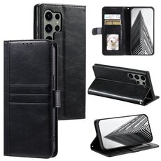 Custodia per telefono in pelle a portafoglio semplice con 6 carte per Samsung Galaxy S24 Ultra 5G (nera)