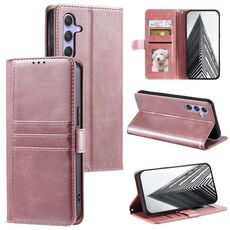 Per Samsung Galaxy S24+ 5G Custodia a portafoglio in pelle semplice con 6 carte (oro rosa)