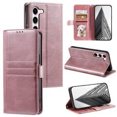 Per Samsung Galaxy S23 5G Custodia a portafoglio in pelle semplice con 6 carte (oro rosa)